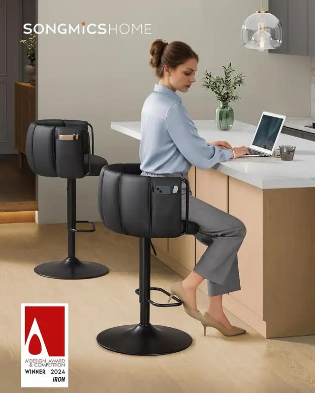  360° Swivel Bar Stool,  Height Adjustable Barstools with Curved in Chairs & Recliners in Markham / York Region - Image 7