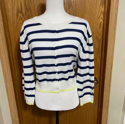 White navy and neon yellow crop cardigan plus size, View more