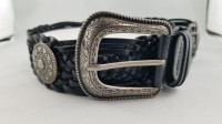 Leather Belt - Woven leather with buckle accents