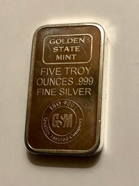 5 oz Golden State Mint .999 Fine Silver Minted Bar ISO 9001