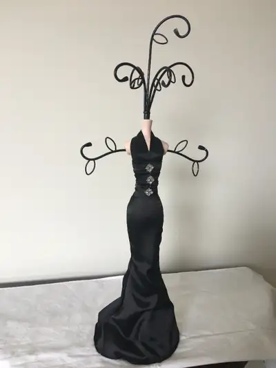 Jewellery Holder Statute. Black Dress Necklace Holder adorned with rhinestones. Holds up to 18 chain...