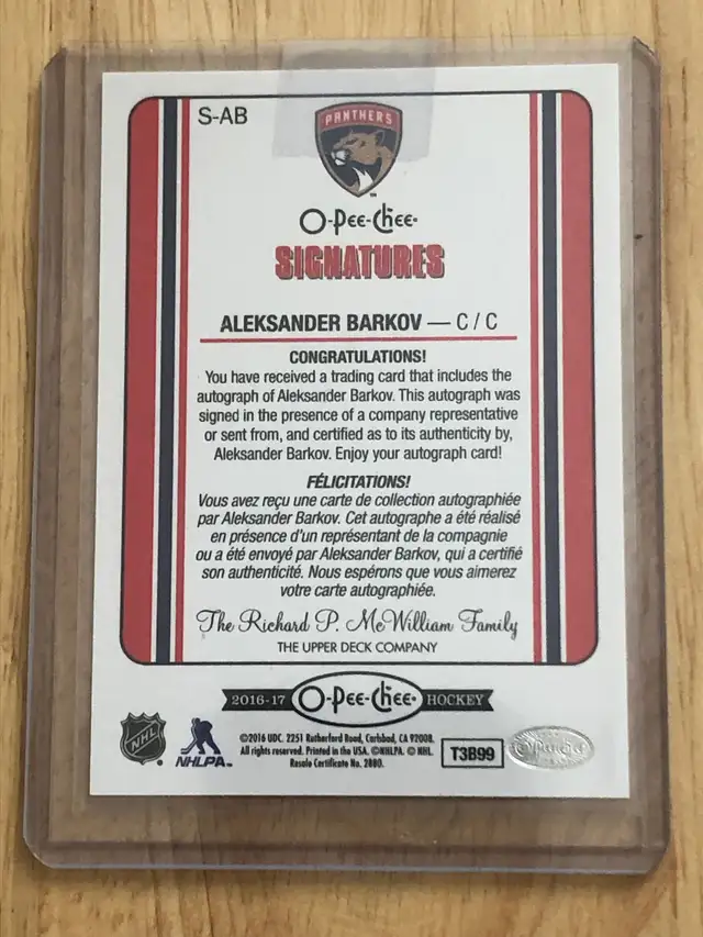 2016/17 O-Pee-Chee Signatures S-AB Aleksander Barkov in Arts & Collectibles in Woodstock - Image 3