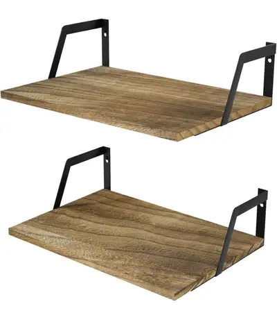 New Floating Wood Shelves Wall Mounted Set of 2 with Large, View more