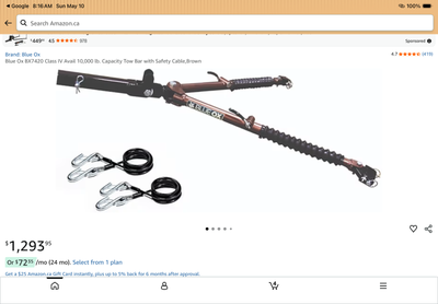 Blue Ox Avail BX7420 10,000 lb tow bar (2” shank) • 7-pin umbilical cable included • Safety cables i...