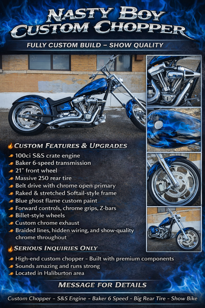 Nasty Boy Custom Chopper – Fully Custom Build – Show Quality Serious head-turning custom chopper bui...