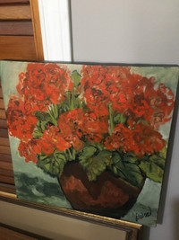 Original oil painting red flowers