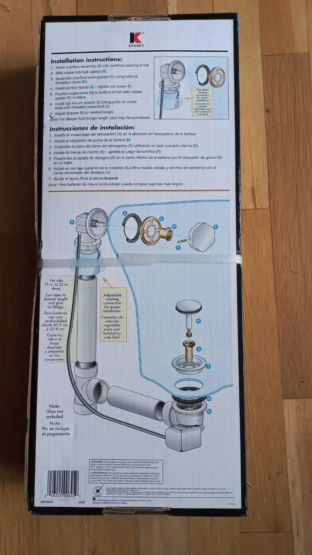 Keeney PVC Cable Driven Bathub Drqin Kit - New in Plumbing, Sinks, Toilets & Showers in Longueuil / South Shore - Image 3