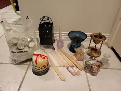 Candles and Candle Holders- all for $10 - Candles are all new - Candle Holders (black, purple rabbit...