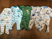 5 PIECES PEKKLE BRAND SIZE 6 MONTH FOOTED SNAP UP PYJAMA