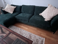 Velvet green left-facing sectional sofa