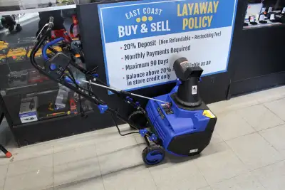 This Snow Joe electric snowblower is in overall good condition. The plastic blade has been chipped i...