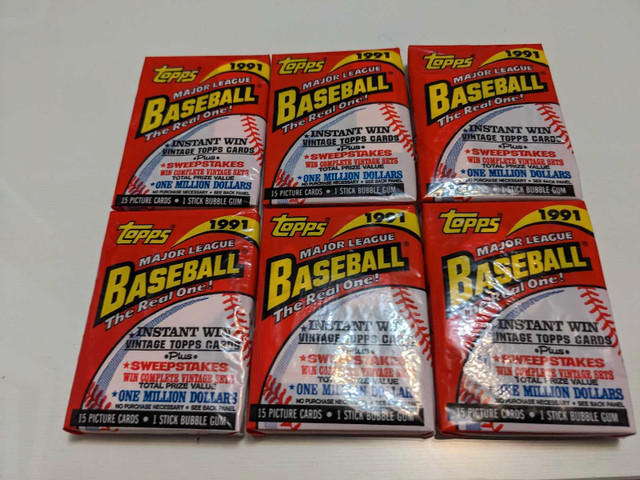 1991 Topps 6 wax packs in Arts & Collectibles in City of Toronto - Image 2