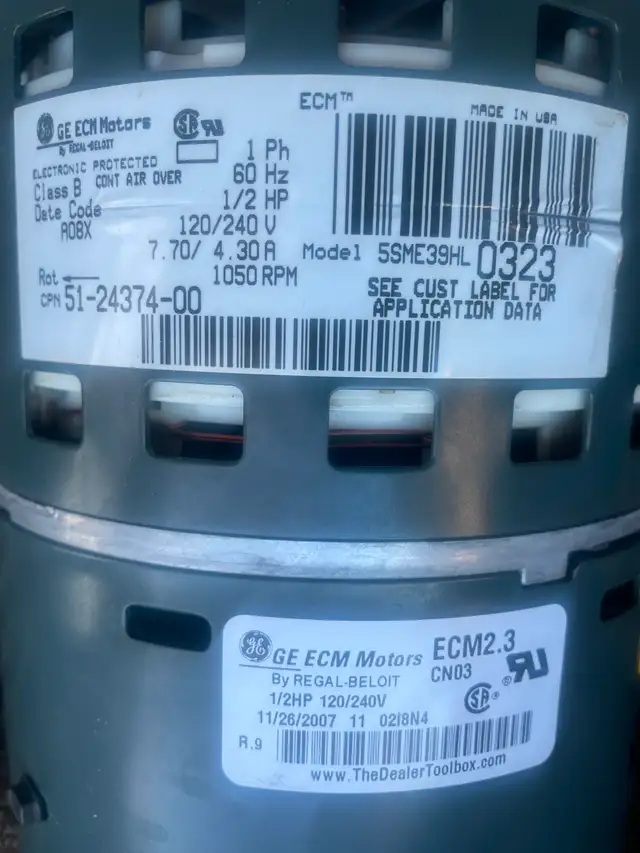 Furnace blower motor 5SME39HL0323 ECM2.3 CN03 0.5HP in Heaters, Humidifiers & Dehumidifiers in Edmonton - Image 3