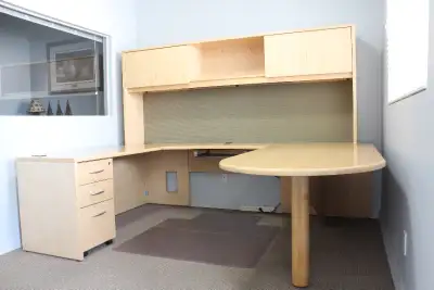 Contemporary U-Shape Office Desk With Hutch & Filing Cabinet, View more