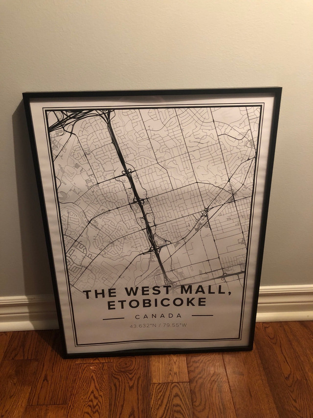 The west mall, Etobicoke map print - metal frame  in Arts & Collectibles in Hamilton