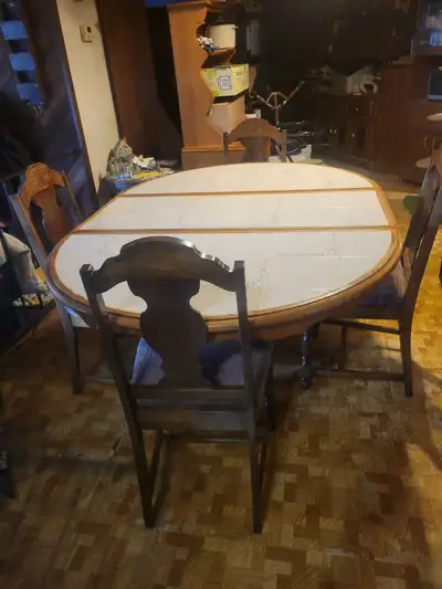 Solid Oak and Tile Dining Table/4 Chairs, View more