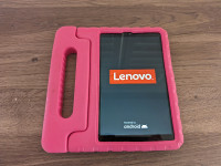 Lenovo Android tablet (8" screen) with pink case and charger