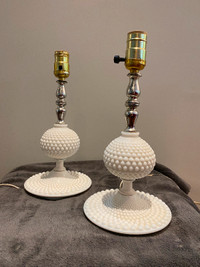 Vintage Hobnail Milk Glass Table Lamps