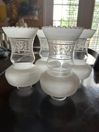 4 VINTAGE CLEAR FROSTED FLOWER DESIGN GLASS HURRICANE  SHADE