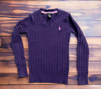 U.S. Polo Assn. Purple Cable Knit Sweater VNeck Long Sleeve Girl