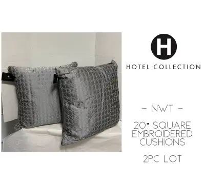 HOTEL COLLECTION - NWT - 2PCS - 20” SQUARE EMBROIDERED CUSHI, View more