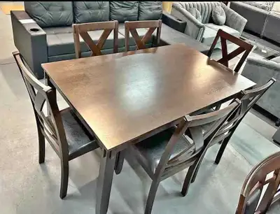 Dining Room Set Of 6 Wooden Chairs And Rectangular Wood Table, View more