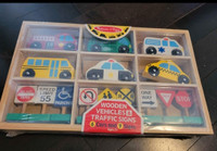 Melissa and Doug wooden vehicles and traffic signs (new)