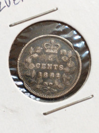 1882 Canada .925 silver 5 cents KM #2 rim dents 