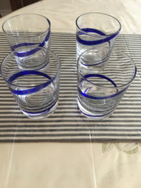 4 Bartel Blue Swirl Design Drinking Glasses, 12 Oz.