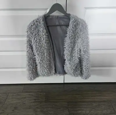 Grey Faux Fur Cardigan Jacket, View more
