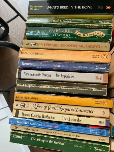 I have over 50 books by Canadian authors. None are recent. In used condition. Most are paperback but...
