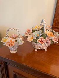 Beautiful artisanal Italian porcelain flower baskets