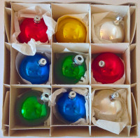 Vintage 1983. Collection. Boîtes de 9 boules de Noël en verre. L