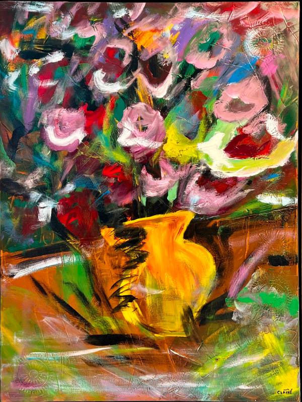 Claude Chaîné "Fleurs en fête" acrylique, 30x40 signée, encadrée dans Art et objets de collection  à Longueuil/Rive Sud - Image 3