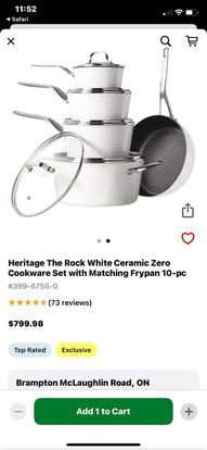 NEW - Heritage The Rock White Ceramic Zero Cookware Set, 10-pc
