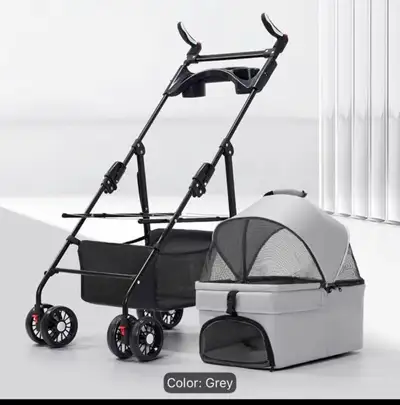 Pet Stroller with Detachable Carrier (grey), View more