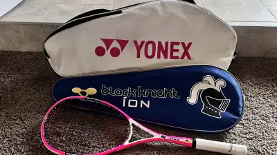 Yonex women’s squash racket, and bags, View more