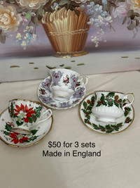 Vintage England Bone China Christmas tea cups- made in England $