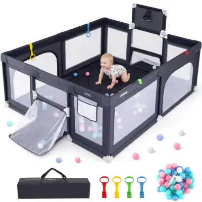 Brand New INFANS 74" x 62" Baby Playpen with Sft Mat, Basketball, View more