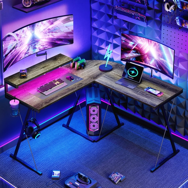 BRAND NEW BESTIER GAMING DESK LED L SHAPED COMPUTER CORNER Desks