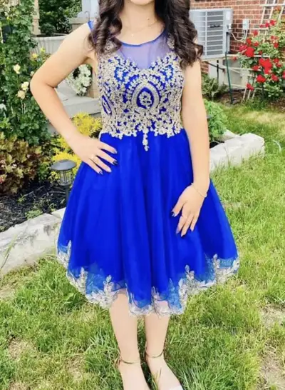 Navy blue grad dress, View more