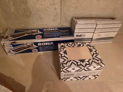 Tile cutter 14", Wall tiles 4x16 in 25pcs, Wall tiles 8x10 in 20 pcs. $45 for all