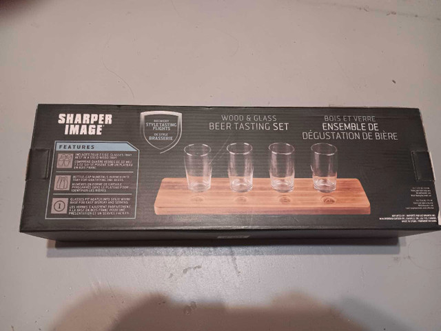 Wood & Glass Beer Tasting Set (New) from Sharper Image in Kitchen & Dining Wares in Calgary - Image 2