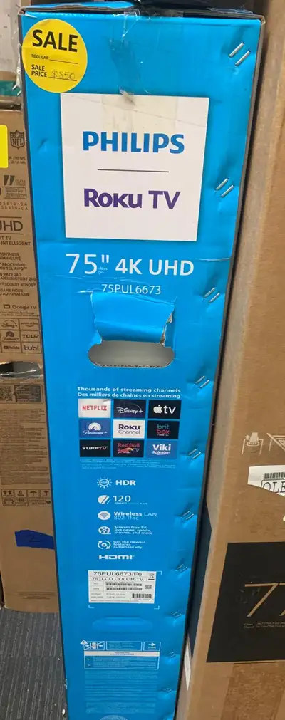 TV - 75" Philips 75PUL6673/F6, 4K UHD LED Roku Smart&nbsp;Tv, View more