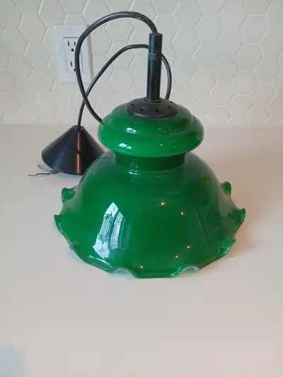 Retro Vintage Style Green Ruffled Glass Pendant Light Farmhouse, View more