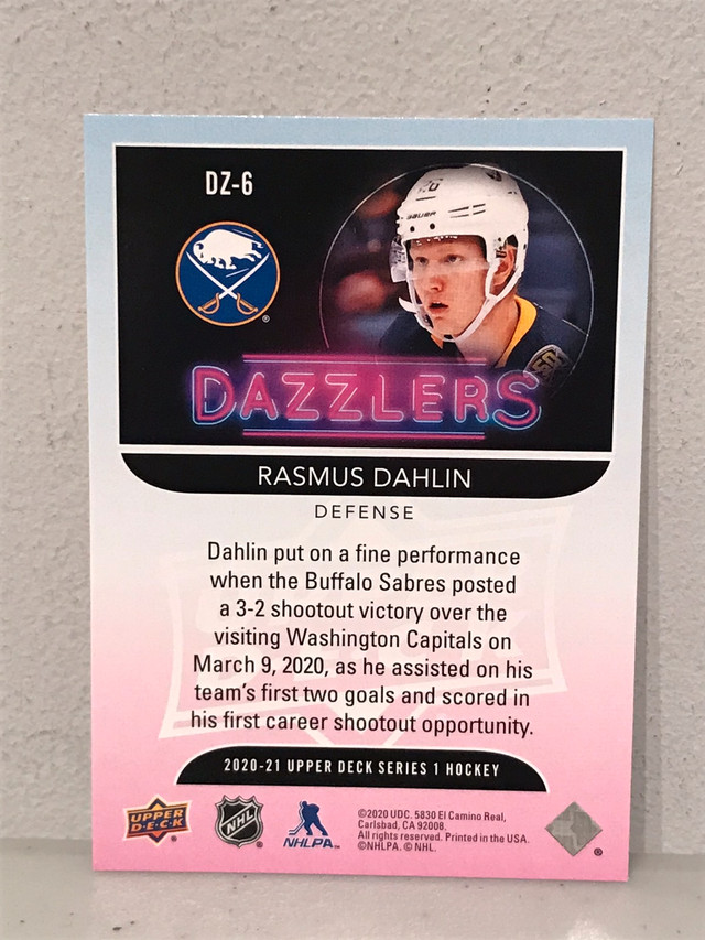 Rasmus Dahlin Upper Deck Hockey Card Dazzler Buffalo Sabres in Arts & Collectibles in Ottawa - Image 2