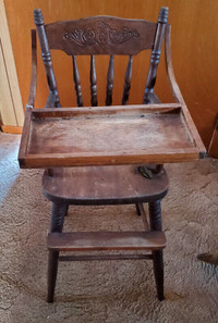 Antique press back wooden high chair