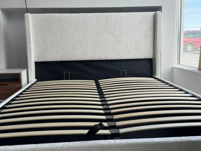 White Boucle -  Lift Up Bed Frame with Storage in Beds & Mattresses in Peterborough - Image 5