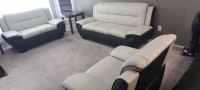 BRAND NEW CREAM LEATHER SOFA, LOVE SEAT & CHAIR. FREE DELIVERY.