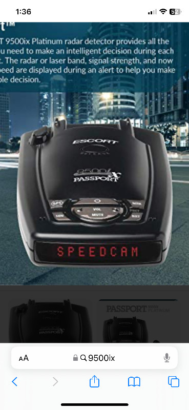 Escort Passport 9500ix Radar/Laser Detector With GPS in Audio & GPS in Red Deer